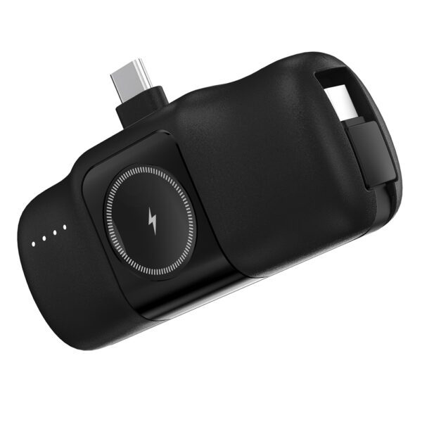203319_1 Wozinsky WF16-YCS 5000mAh 15W USB-C Mini Power Bank with Built-in USB-C Cable and Apple Watch Charger - Blackeng