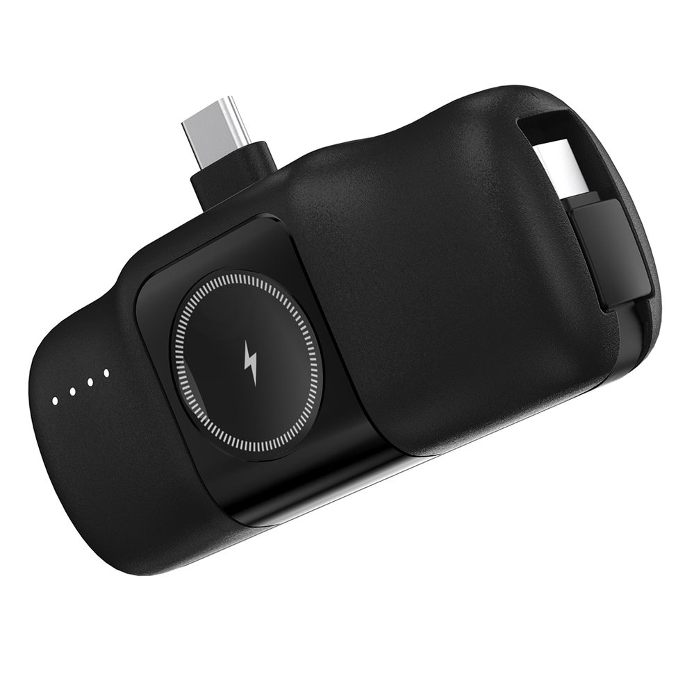203319_1 Wozinsky WF16-YCS 5000mAh 15W USB-C Mini Power Bank with Built-in USB-C Cable and Apple Watch Charger - Blackeng