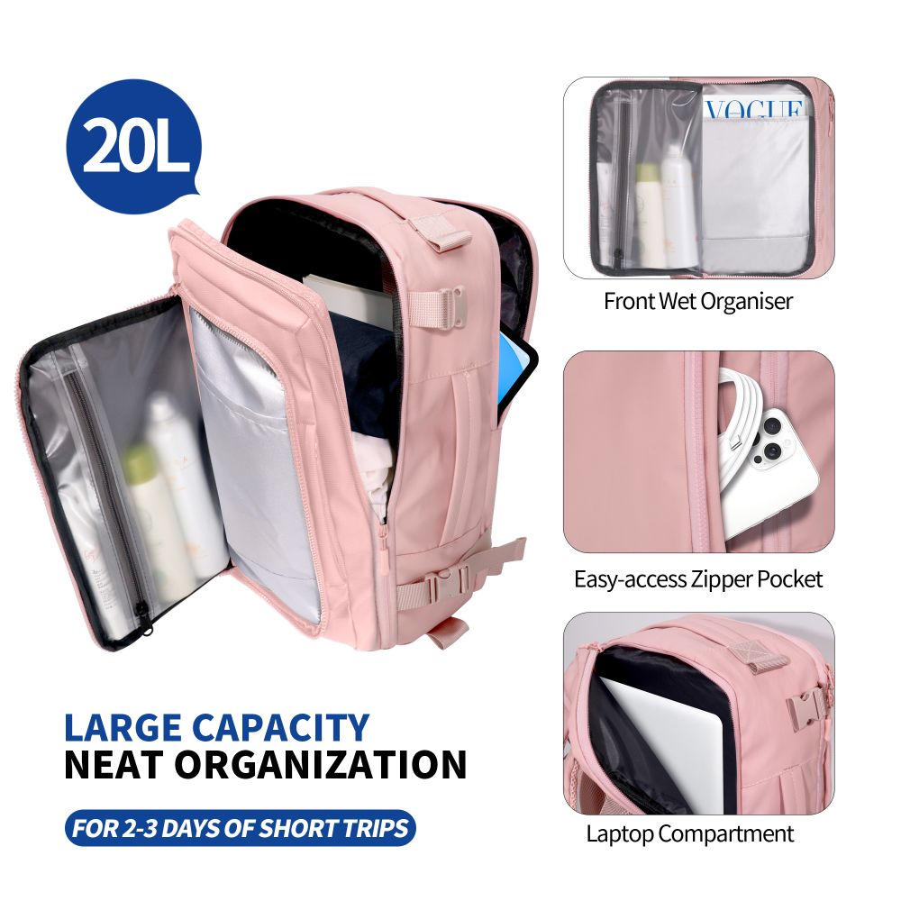 CREATOR: gd-jpeg v1.0 (using IJG JPEG v62), quality = 80 Tech-Protect Defender S50 Backpack for Ryanair & Wizzar, 20L Laptop - Pinkeng
