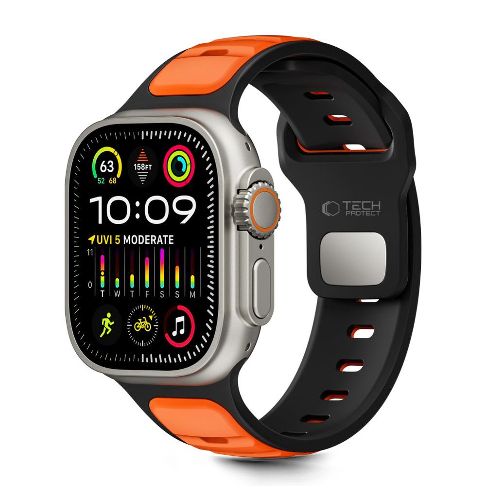 Unsupported UNICODE string Tech-Protect IconBand Line Strap for Apple Watch 44 / 45 / 46 / 49 mm - Black and Orangeeng