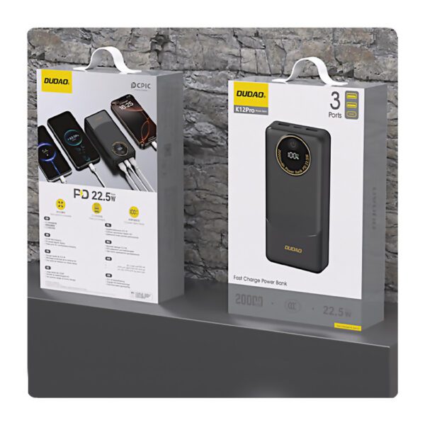 Powerbank Dudao K12Pro 22.5W PD 20000mAh USB-A, USB-C - blackeng