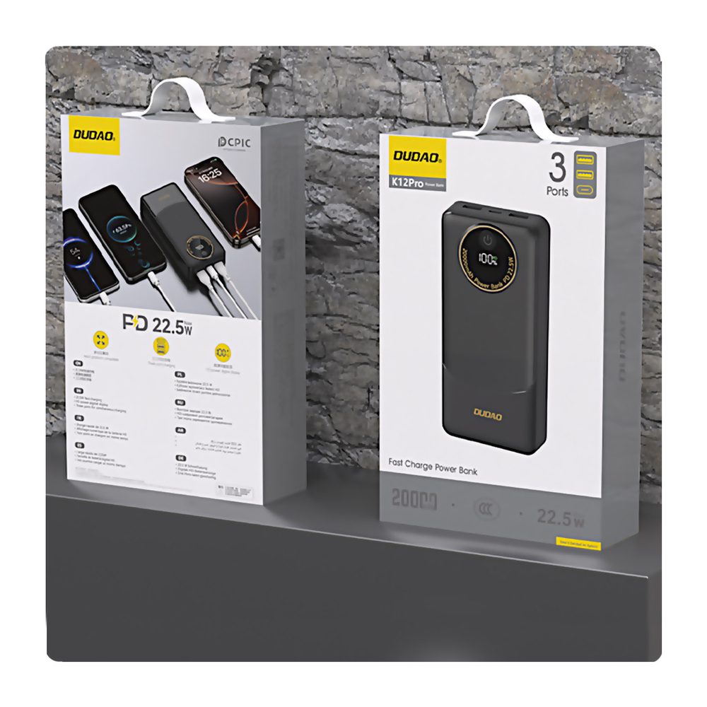 Powerbank Dudao K12Pro 22.5W PD 20000mAh USB-A, USB-C - blackeng