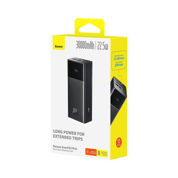 Baseus EnerFill FP41 30000mAh 22.5W Power Bank with Baseus Simple USB-A - USB-C 3A 30cm Cable - Blackeng