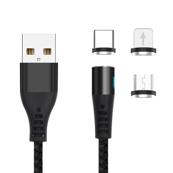 210921_oryg Maxlife MXUC-02 magnetic cable USB - Lightning + USB-C + microUSB 1,0 m 2A black nylon