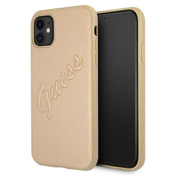 Guess case for iPhone 12 Pro Max 6,7" GUHCP12LRSAVSLG gold hard case Saffiano Vintage Script