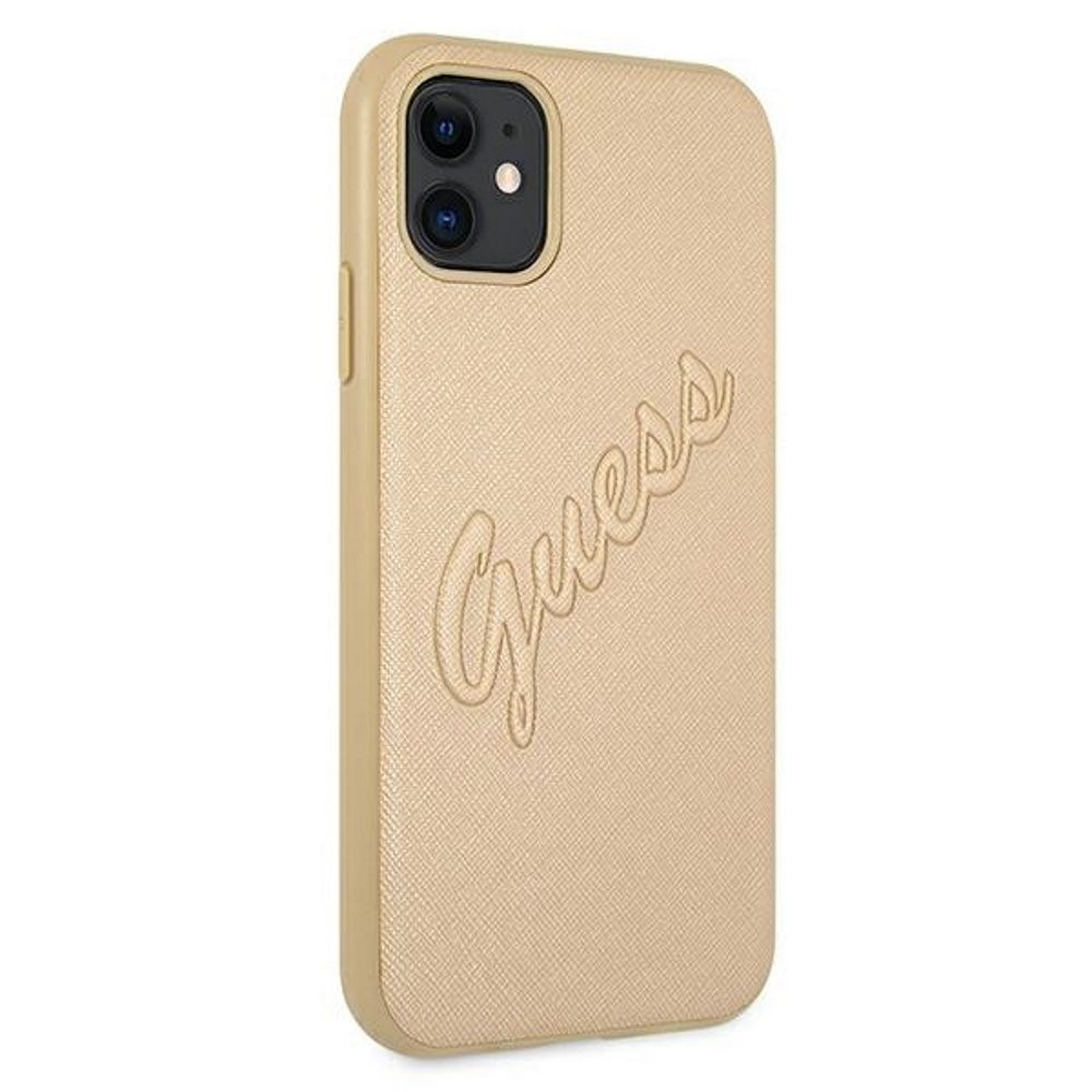 Guess case for iPhone 12 Pro Max 6,7" GUHCP12LRSAVSLG gold hard case Saffiano Vintage Script