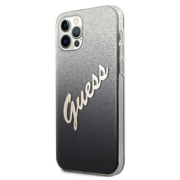222785_oryg Guess case for iPhone 12 / 12 Pro 6,1" GUHCP12MPCUGLSBK black hard case Glitter Gradient Script
