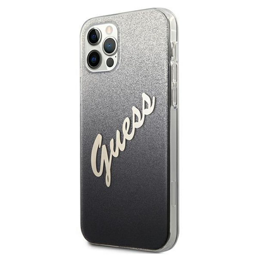 222785_oryg Guess case for iPhone 12 / 12 Pro 6,1" GUHCP12MPCUGLSBK black hard case Glitter Gradient Script