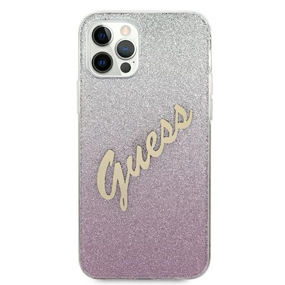 222797_oryg Guess case for iPhone 12 / 12 Pro 6,1" GUHCP12MPCUGLSPI pink hard case Glitter Gradient Script
