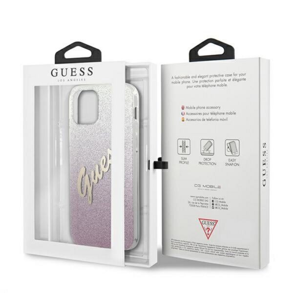 222799_oryg Guess case for iPhone 12 / 12 Pro 6,1" GUHCP12MPCUGLSPI pink hard case Glitter Gradient Script