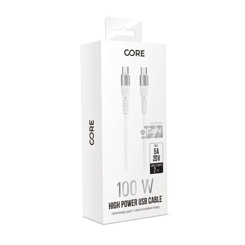 Forever Core High Power cable USB - USB-C 2,0 m white 100W for GaN