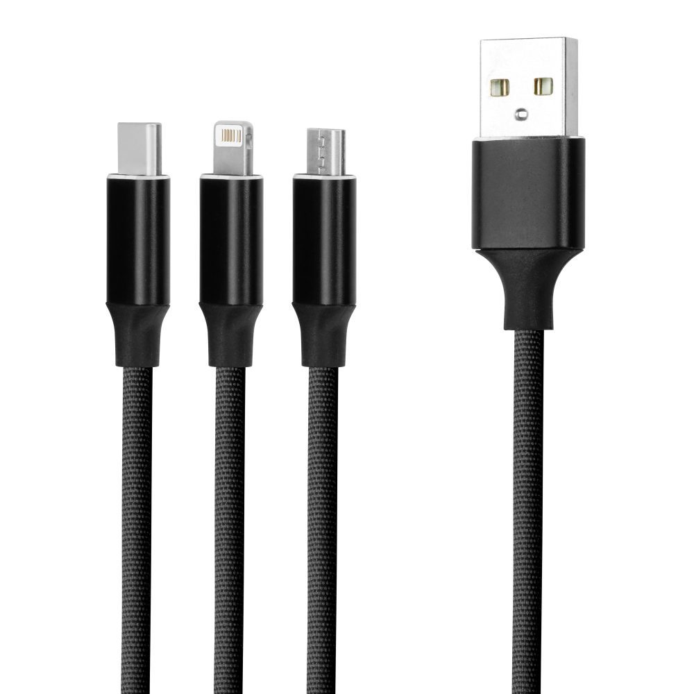 Forever 3in1 cable USB - Lightning + USB-C + microUSB 1,2 m 2A black