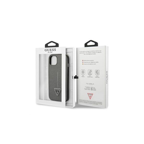 Guess case for iPhone 13 6,1" GUHCP13MPSATLG silver hardcase Saffiano PU Triangle