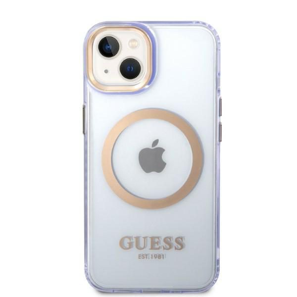 Guess case for iPhone 14 6,1" GUHMP14SHTCMU purple hardcase Gold Outline Translucent MagSafe