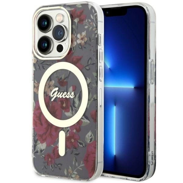 Compressed by jpeg-recompress Guess case for iPhone 14 Pro 6,1" GUHMP14LHCFWSA khaki hardcase Magsafe IML Flower