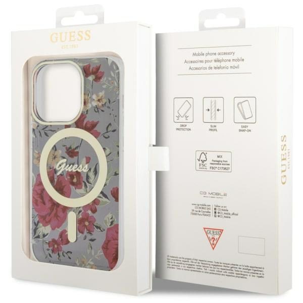 Compressed by jpeg-recompress Guess case for iPhone 14 Pro 6,1" GUHMP14LHCFWSA khaki hardcase Magsafe IML Flower
