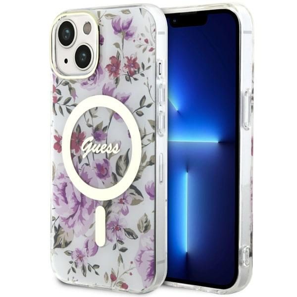 Compressed by jpeg-recompress Guess case for iPhone 14 6,1" GUHMP14SHCFWST transparent hardcase Magsafe IML Flower