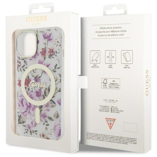 Compressed by jpeg-recompress Guess case for iPhone 14 6,1" GUHMP14SHCFWST transparent hardcase Magsafe IML Flower