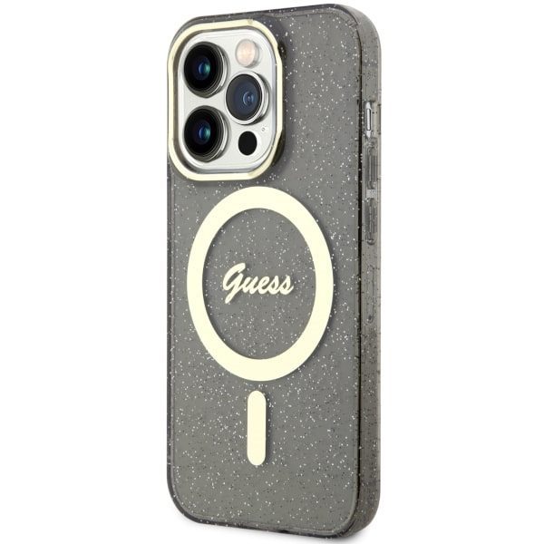 Guess case for iPhone 14 Pro Max 6,7" GUHMP14XHCMCGK black hardcase Magsafe IML Glitter Gold