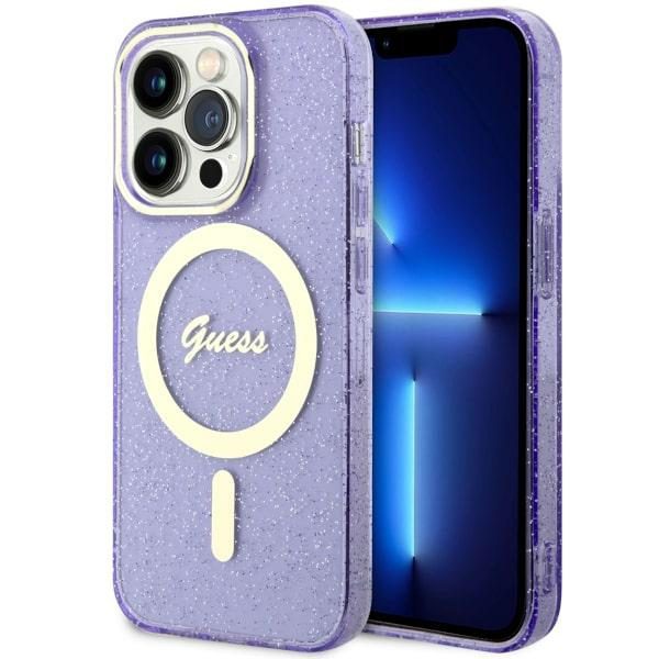 Compressed by jpeg-recompress Guess case for iPhone 14 Pro 6,1" GUHMP14LHCMCGU purple hardcase Magsafe IML Glitter Gold