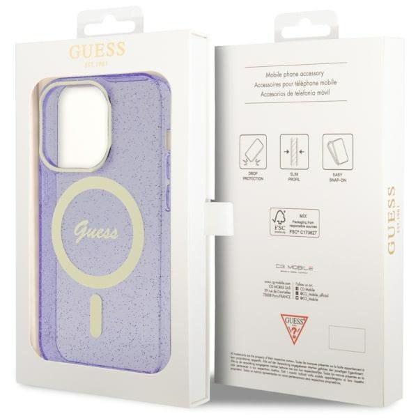 Compressed by jpeg-recompress Guess case for iPhone 14 Pro 6,1" GUHMP14LHCMCGU purple hardcase Magsafe IML Glitter Gold