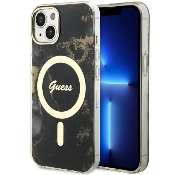 Compressed by jpeg-recompress Guess case for iPhone 14 6,1" GUHMP14SHTMRSK black hardcase Magsafe IML Golden Marble
