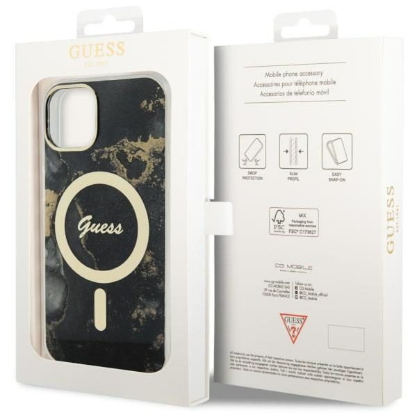 Compressed by jpeg-recompress Guess case for iPhone 14 6,1" GUHMP14SHTMRSK black hardcase Magsafe IML Golden Marble