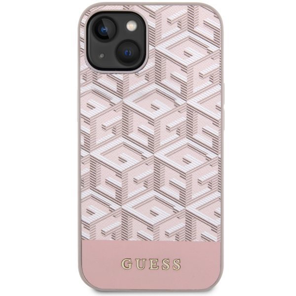 Guess case for iPhone 14 6,1" GUHMP14SHGCFSEP pink harcase Magsafe Gcube PU Stripes