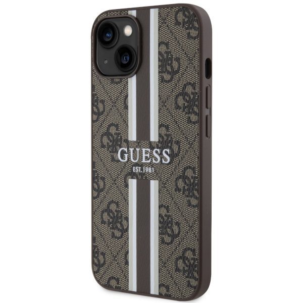 Guess case for iPhone 14 6,1" GUHMP14SP4RPSW brown harcase Magsafe 4G Printed Stripes