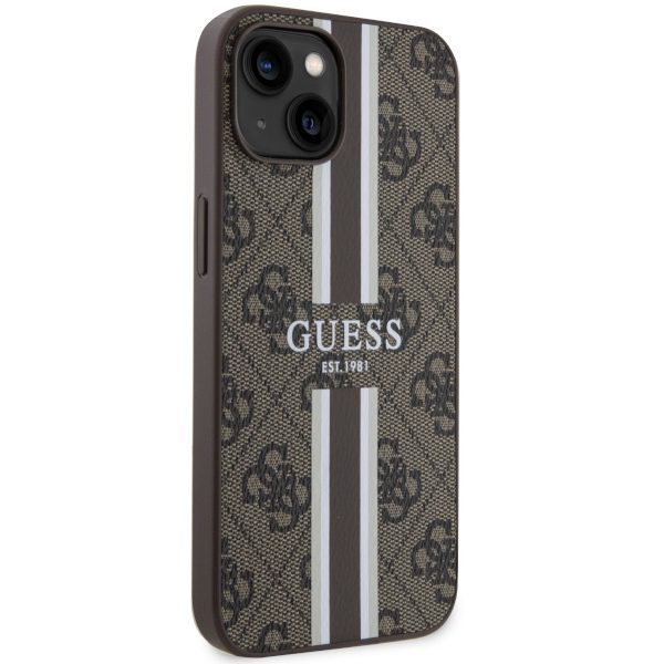 Guess case for iPhone 14 6,1" GUHMP14SP4RPSW brown harcase Magsafe 4G Printed Stripes