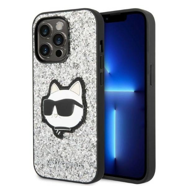 Karl Lagerfeld case for iPhone 14 Pro Max 6,7" KLHCP14XG2CPS silver hardcase Glitter Choupette Patch