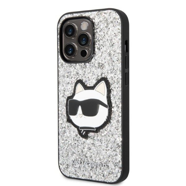 Karl Lagerfeld case for iPhone 14 Pro Max 6,7" KLHCP14XG2CPS silver hardcase Glitter Choupette Patch