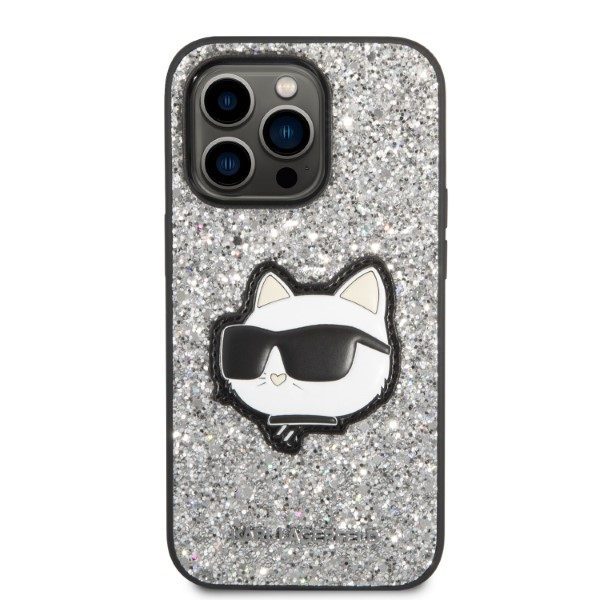 Karl Lagerfeld case for iPhone 14 Pro Max 6,7" KLHCP14XG2CPS silver hardcase Glitter Choupette Patch