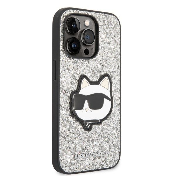 Karl Lagerfeld case for iPhone 14 Pro Max 6,7" KLHCP14XG2CPS silver hardcase Glitter Choupette Patch
