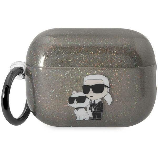 Karl Lagerfeld case for AirPods Pro 2 KLAP2HNKCTGK black TPU Glitter NFT Karl&Choupette