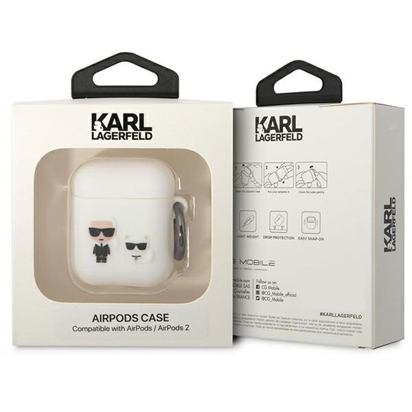 Karl Lagerfeld case for Airpods 1 / 2 KLACA2SILKCW white Silicone Karl & Choupette