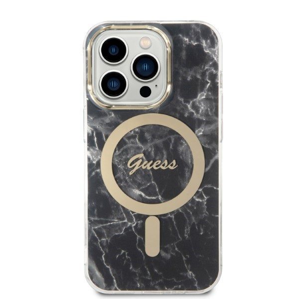 Guess set case + charger for iPhone 14 Pro Max 6,7" GUBPP14XHMEACSK black hard case Marble MagSafe