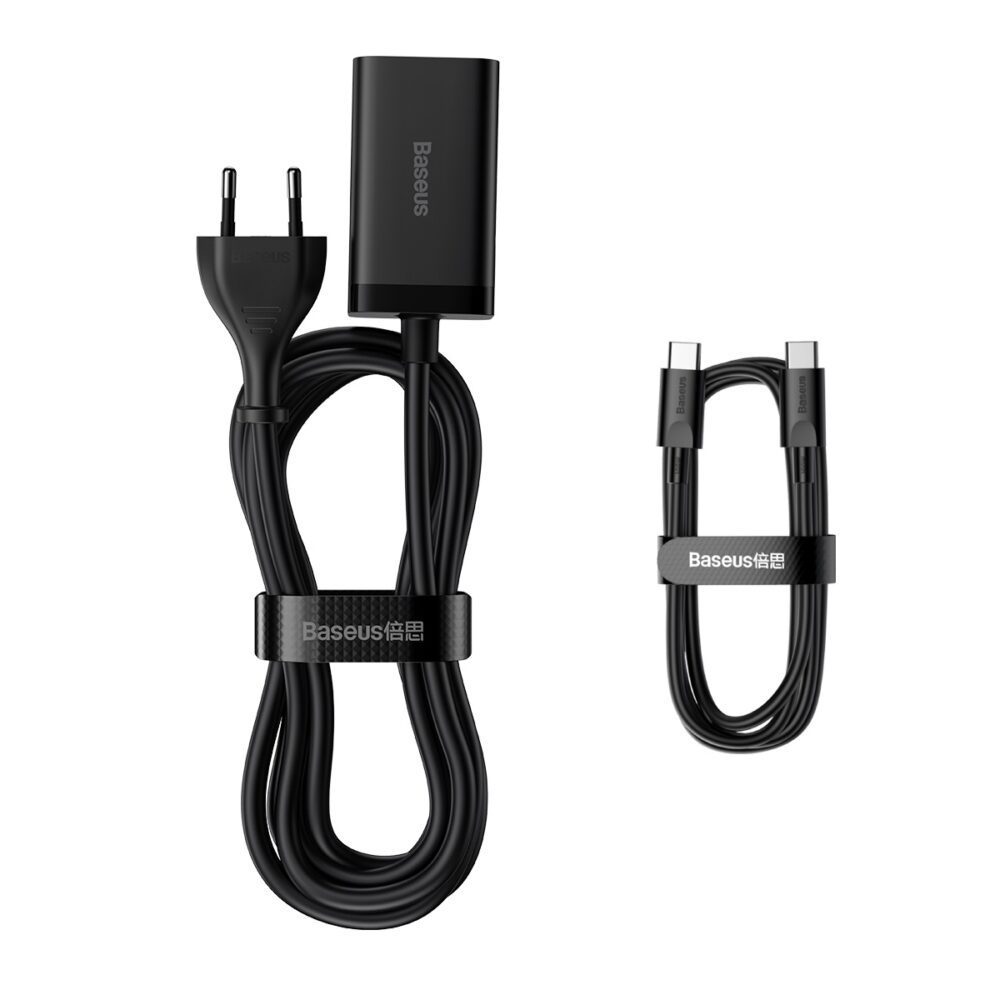Baseus wall charger GaN3 Pro PD 65W 2x USB-C 2x USB black + USB-C - USB-C cable
