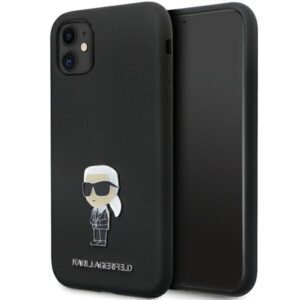 Karl Lagerfeld case for iPhone 11 KLHCN61SMHKNPK black HC Silicone Ikonik Metal Pin
