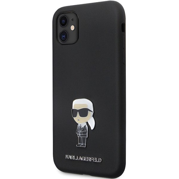 Karl Lagerfeld case for iPhone 11 KLHCN61SMHKNPK black HC Silicone Ikonik Metal Pin