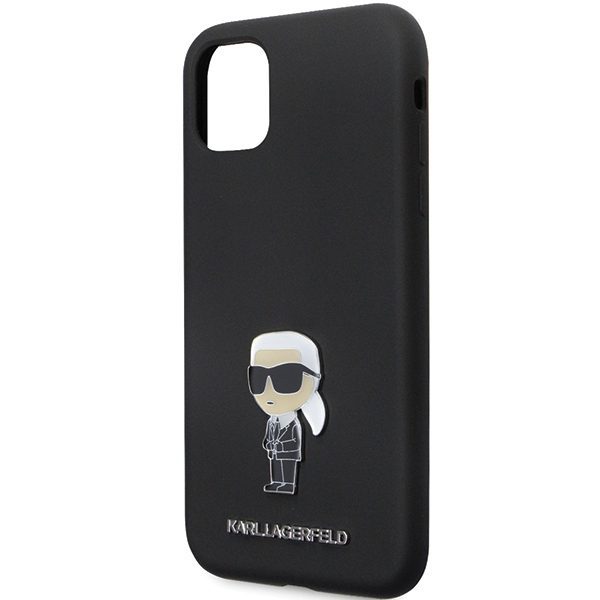 Karl Lagerfeld case for iPhone 11 KLHCN61SMHKNPK black HC Silicone Ikonik Metal Pin