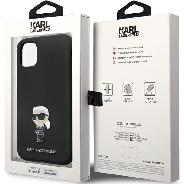 Karl Lagerfeld case for iPhone 11 KLHCN61SMHKNPK black HC Silicone Ikonik Metal Pin