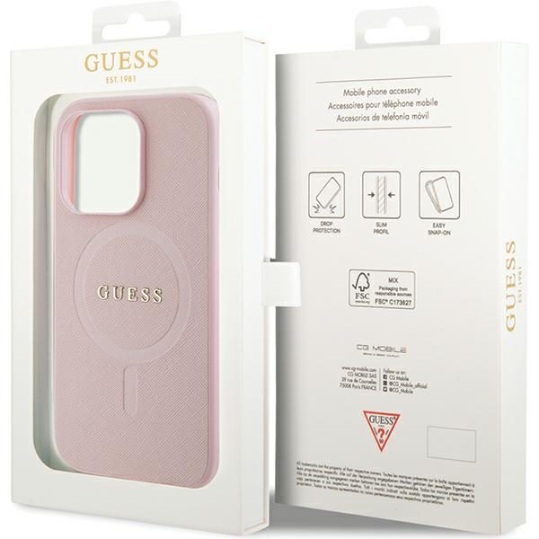 Guess case for iPhone 14 Pro 6,1" GUHMP14LPSAHMCP pink Saffiano Magsafe
