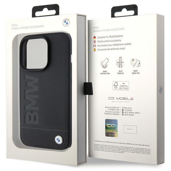 BMW case for iPhone 15 Pro Max 6,7" BMHCP15XSLLBK black HC Leather Hot Stamp
