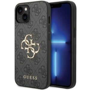 Guess case for iPhone 15 6,1" GUHCP15S4GMGGR grey HC PU Leather 4G Metal Logo