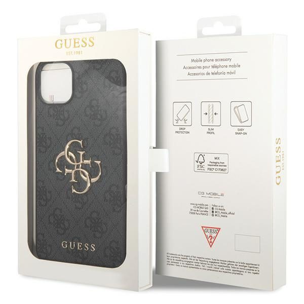 Guess case for iPhone 15 6,1" GUHCP15S4GMGGR grey HC PU Leather 4G Metal Logo