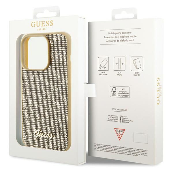 346044_oryg Guess case for iPhone 15 Pro 6,1" GUHCP15LPMSDGSD gold HC PU Disco Script Metal