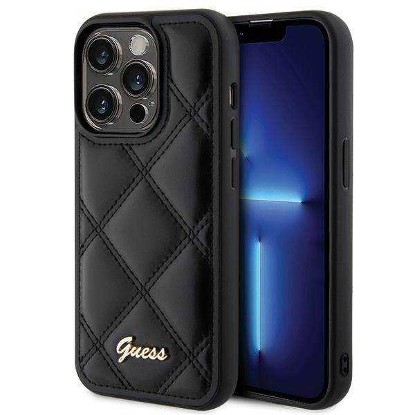 346267_oryg Guess case for iPhone 15 Pro 6,1" GUHCP15LPSQSQSK black HC PU Quilted Metal Logo