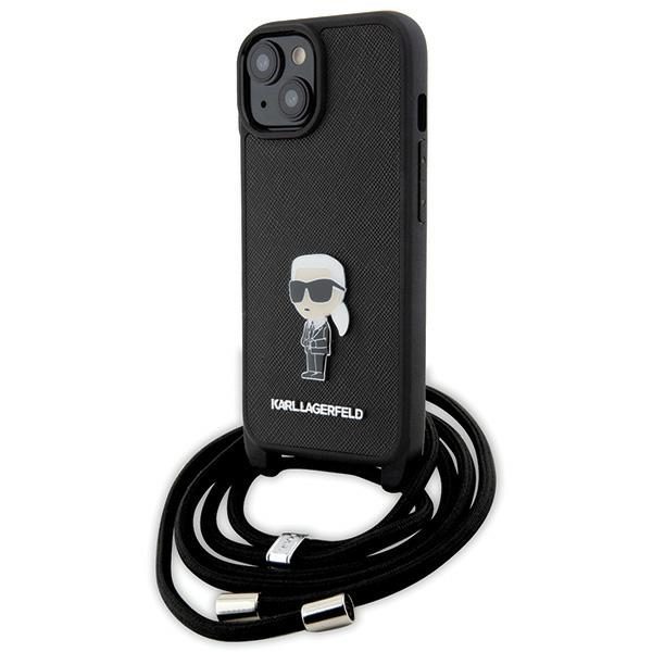 Karl Lagerfeld case for iPhone 15 6,1" KLHCP15SSASKNPSK black HC Saffiano Ikonik Metal Pin Monogram Crossbody