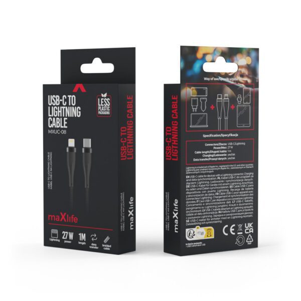 348478_oryg Maxlife MXUC-08 cable USB-C - Lightning 1,0 m 27W black nylon